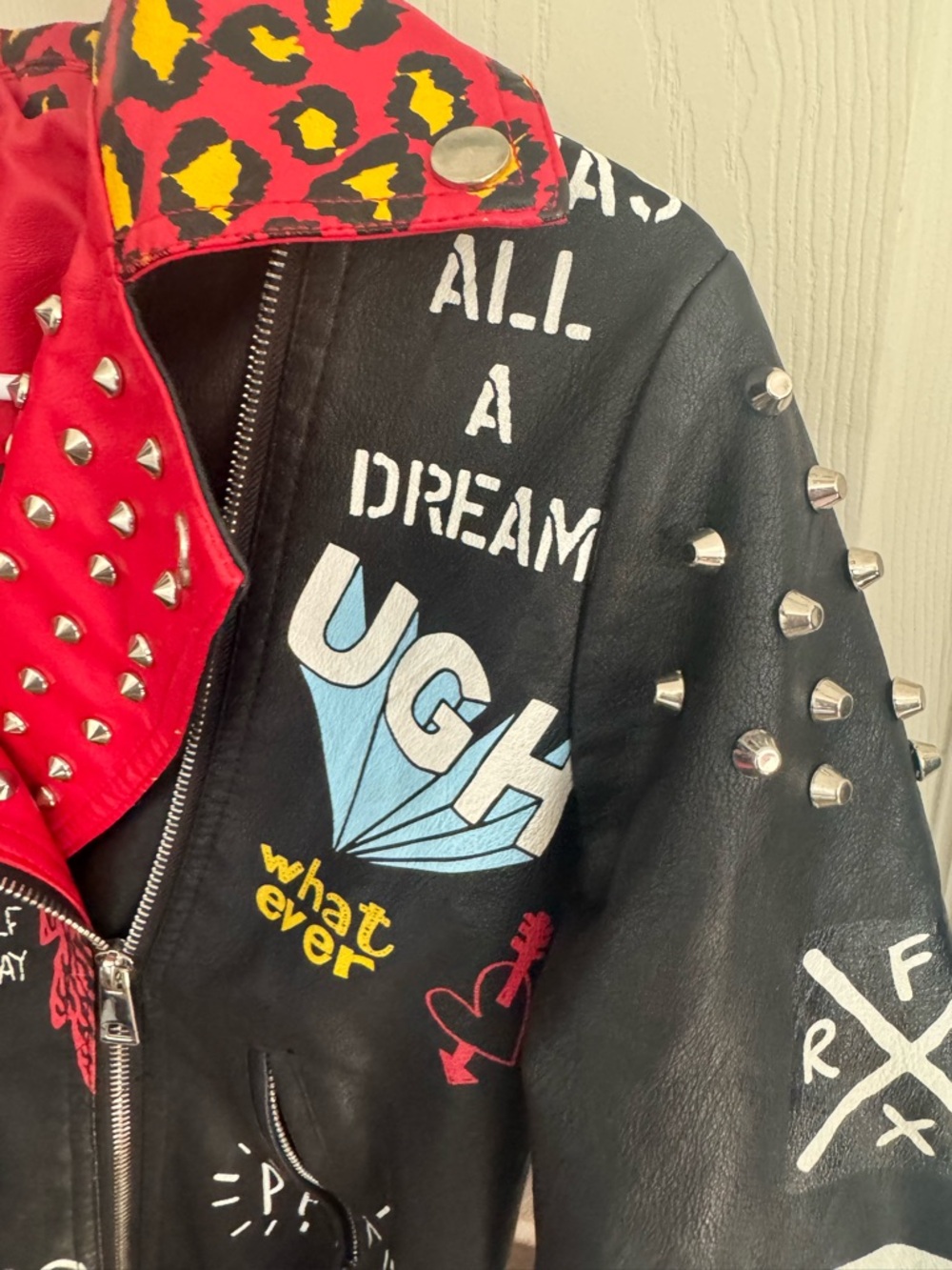 Redfox Studded Red Leather Jacket — Red & Black - Picture 4 of 14